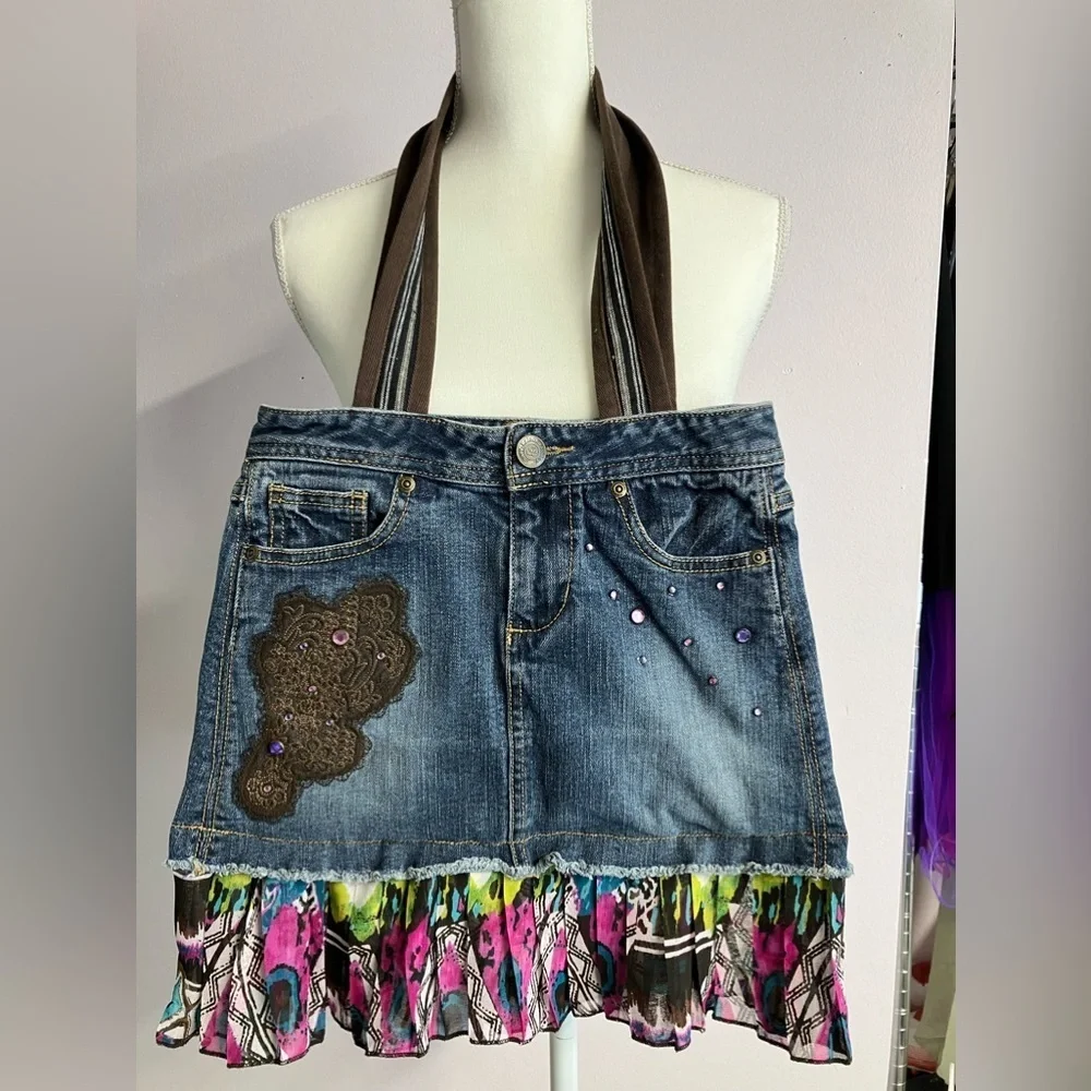 Handmade Upcycled Bag/Tote, Faded Denim, Cotton Lining, Handsewn/One of a Kind